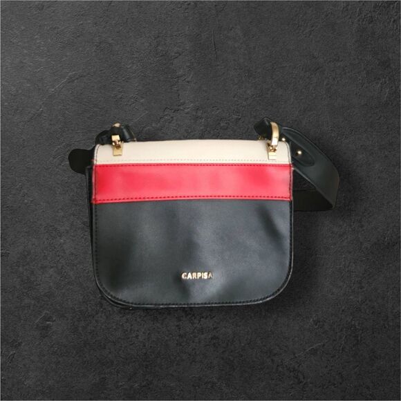 Carpisa Made In Italy Black Leather Satchel Top Small Crossbody Bag Minimalist P - Picture 4 of 8